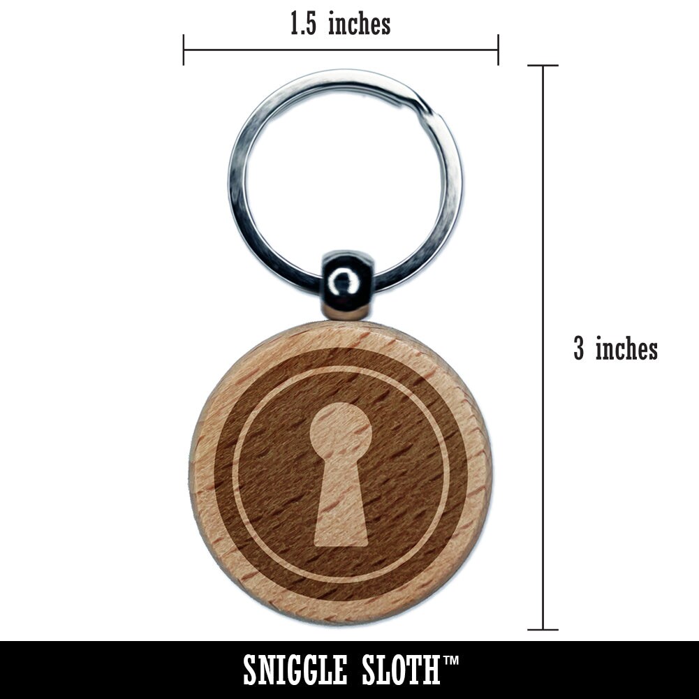 Keyhole Door Lock Engraved Wood Round Keychain Tag Charm