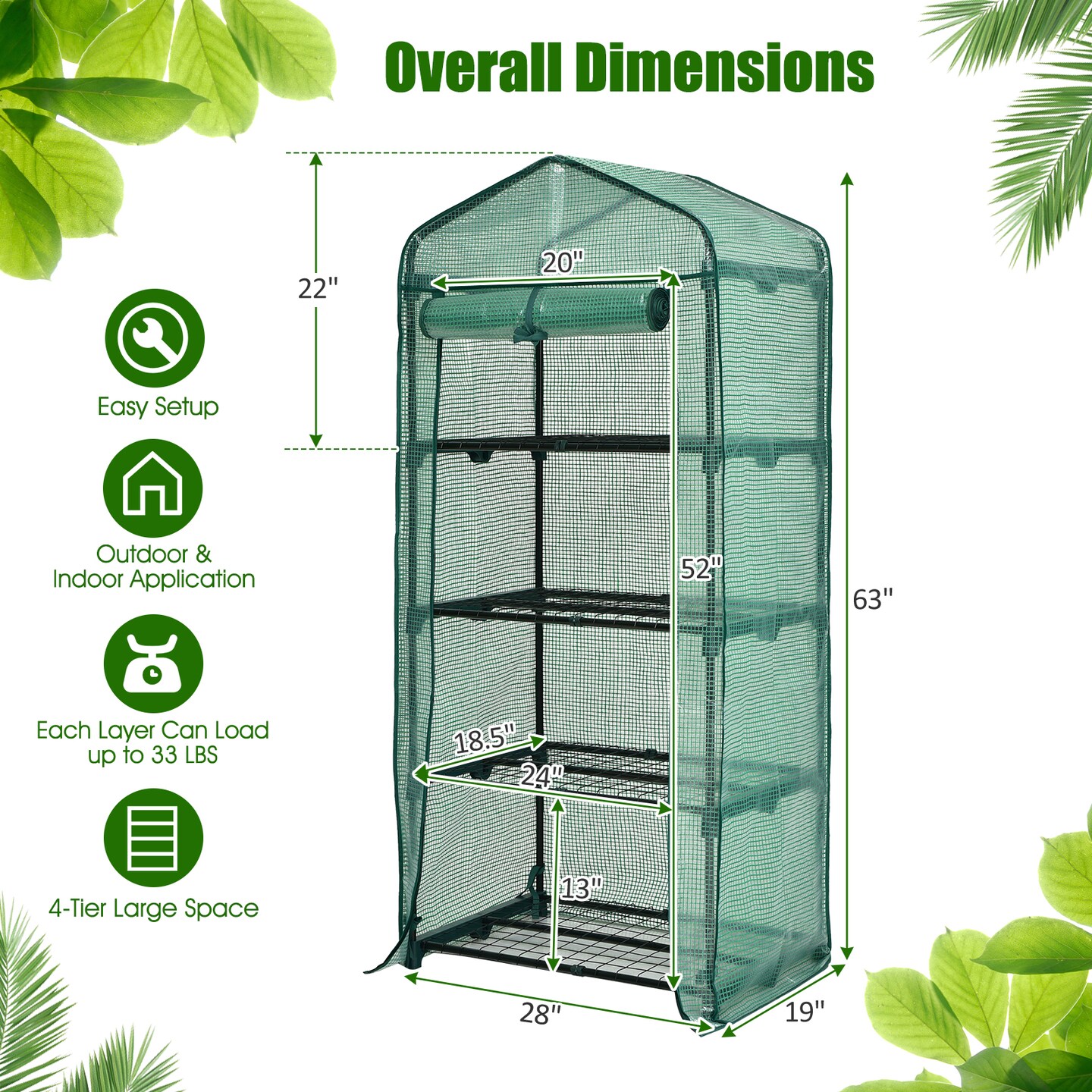 Mini Greenhouse with PE Cover 4-Tier Portable Warm House