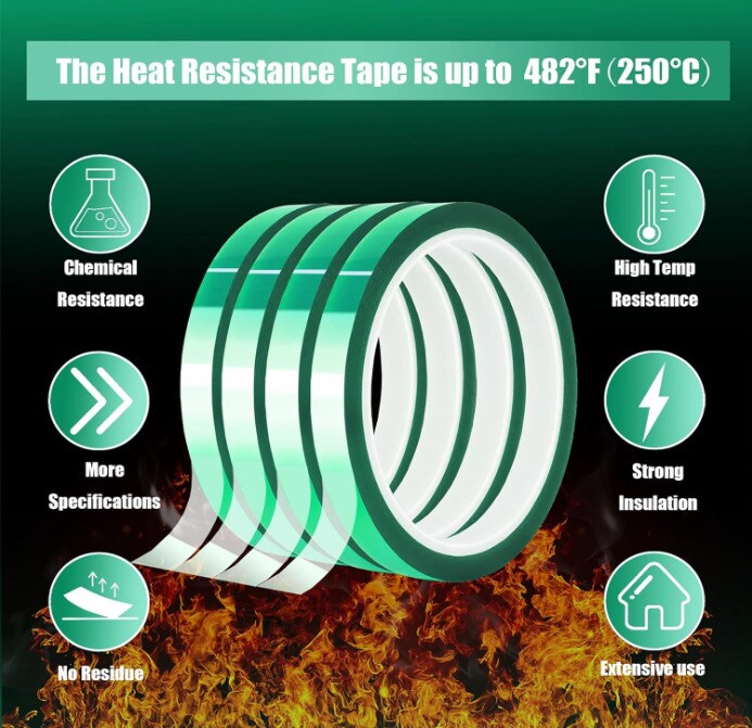 4 Rolls Heat Resistant Tapes Sublimation Press Transfer Thermal Tape  20mmx30m SUBLITAPE GREEN