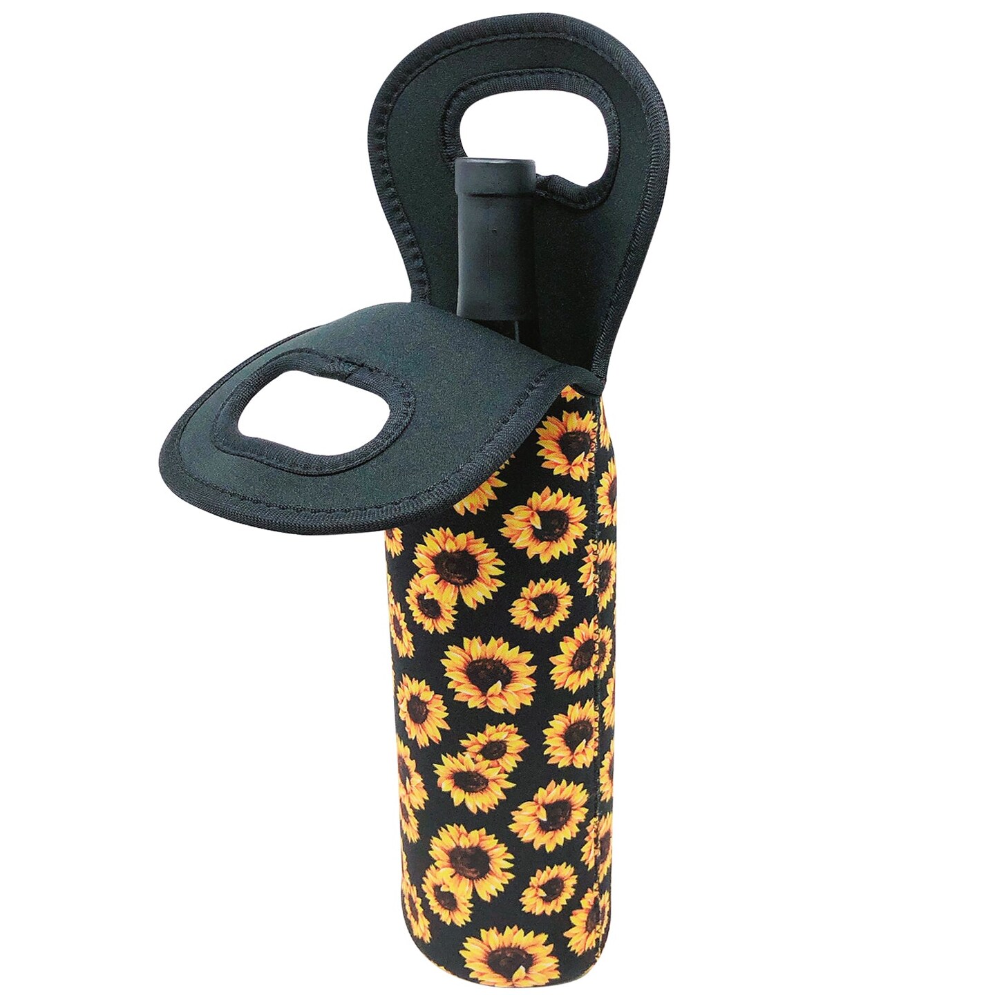 Wrapables Insulated Neoprene Wine Tote, One Bottle / Sunflowers
