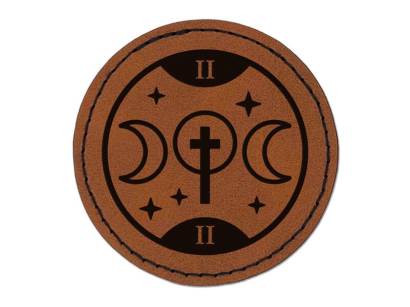 The High Priestess Tarot Card Round Iron-On Engraved Faux Leather Patch Applique - 2.5&#x22;