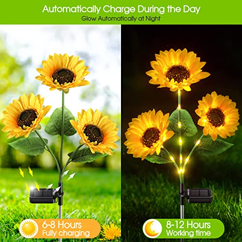 3 Pieces Solar Lights with 9 Sunflower Lights - Outdoor Garden Decor - Upgraded Solar Garden Lights , Waterproof Solar Outdoor Lights Auto ON/Off Solar Decorative Lights for Garden, Patio