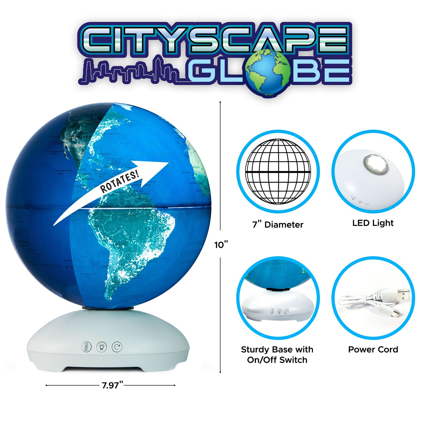 USA Toyz CityScapes Illuminated Globe for Kids Learning