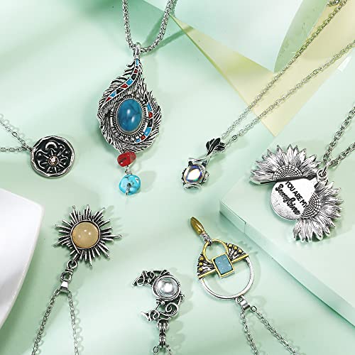 14 Pieces Vintage Crystal Pendant Necklaces for Women Girls Chakra Healing Carnelian Necklace Bohemian Retro Sunflower Necklace Sun and Moon Pendants