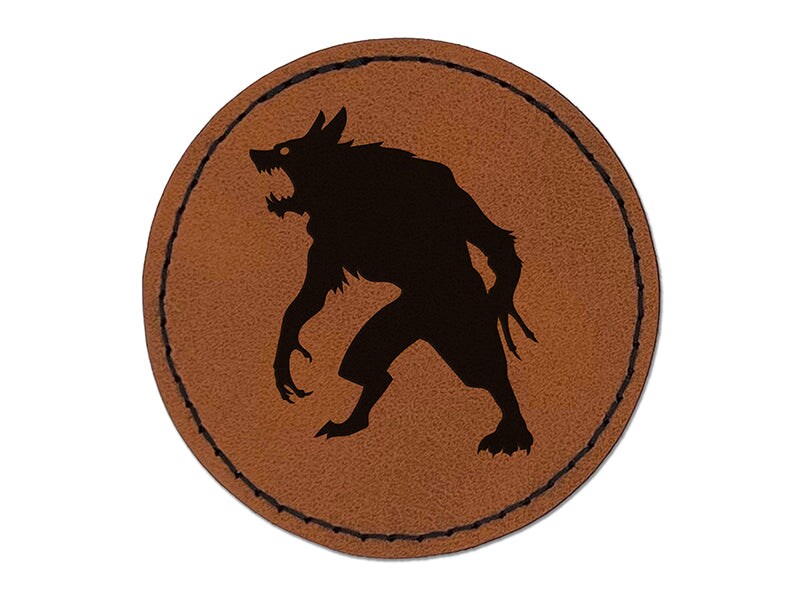 Ferocious Werewolf Monster Halloween Round Iron-On Engraved Faux Leather Patch Applique - 2.5&#x22;
