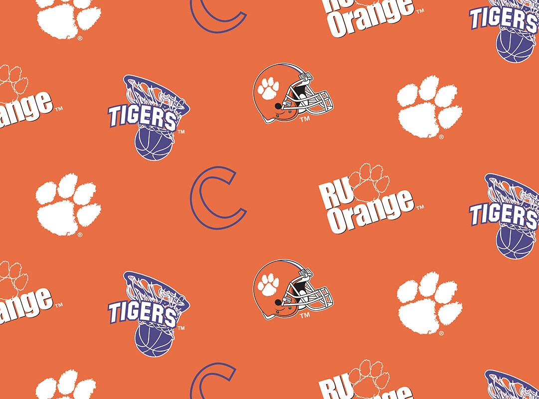 Sykel Enterprises-Clemson University Fleece Fabric-Clemson Tigers All Over Fleece Blanket Fabric-Sold by the yard