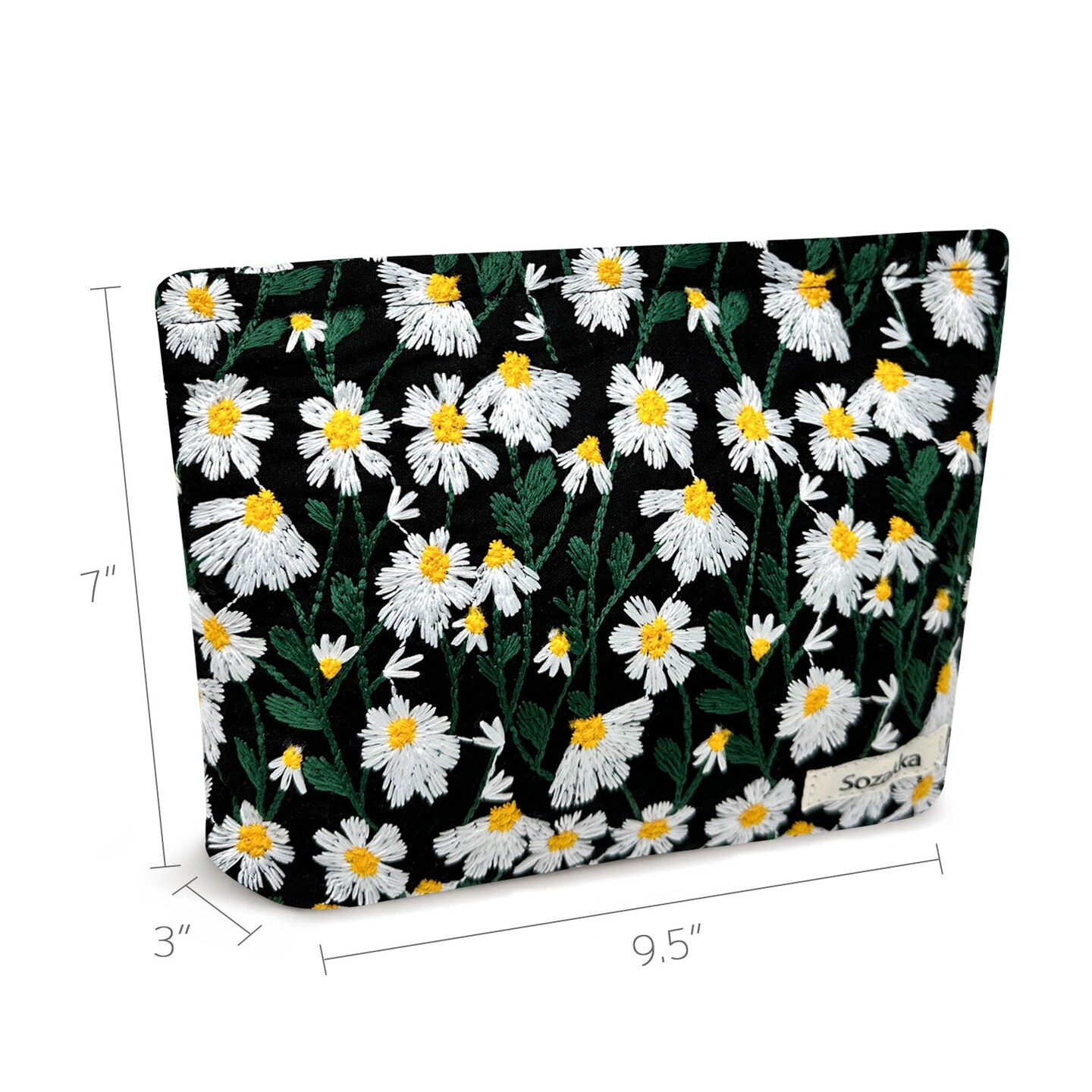 Wrapables Cosmetic Pouch, Makeup and Toiletry Travel Bag, Embroidered Daisy