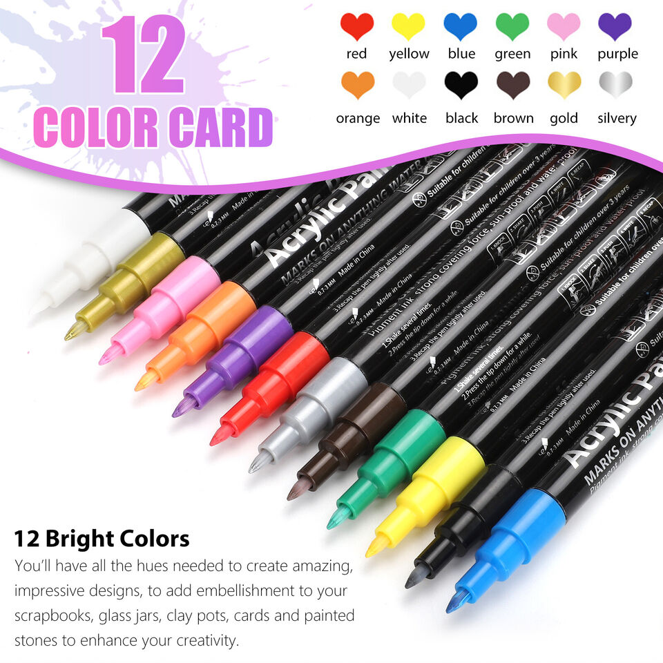 12PCS Colors Acrylic Paint Pens