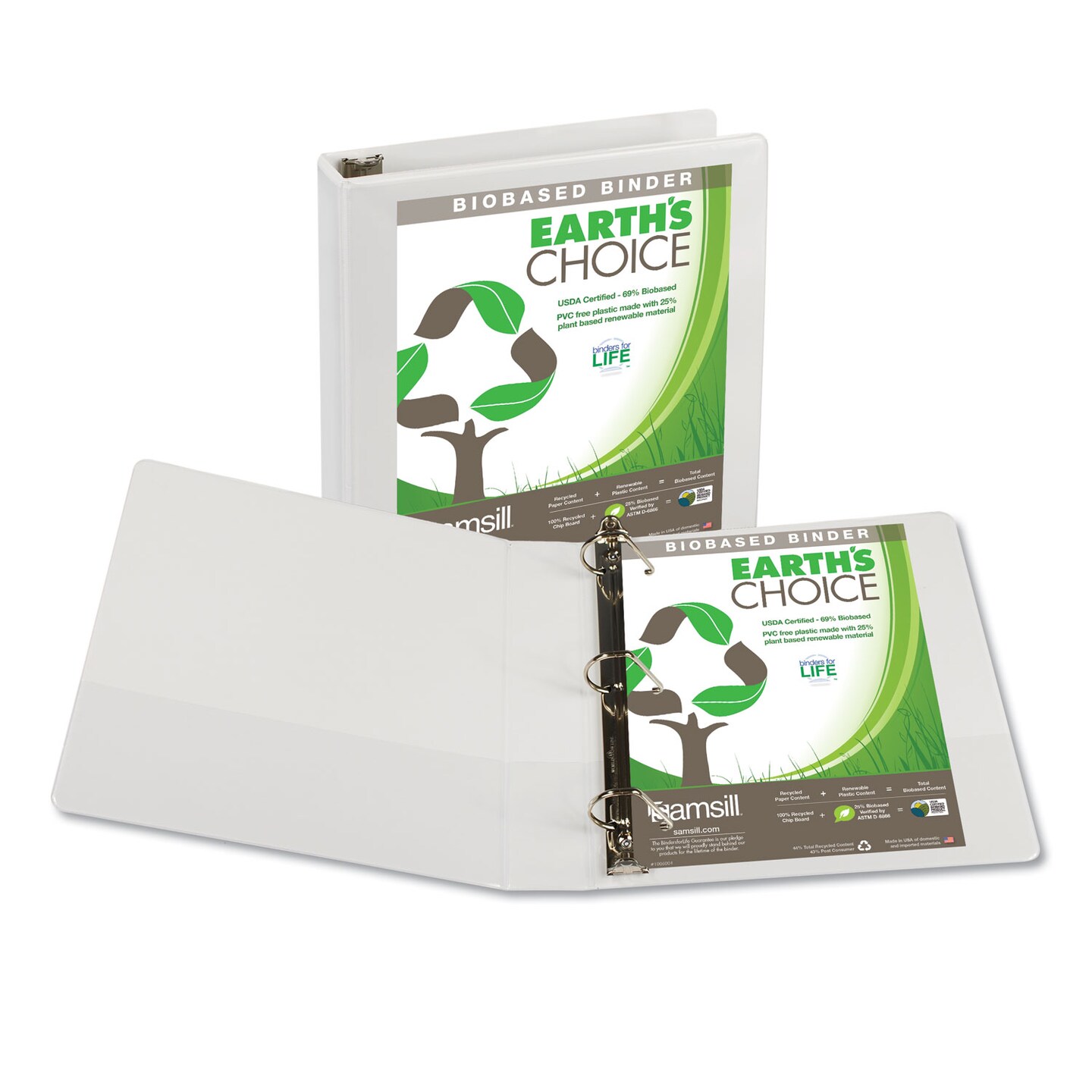 Samsill Earth&#x27;s Choice Biobased D-Ring View Binder, 3 Rings, 1.5&#x22; Capacity, 11 x 8.5, White
