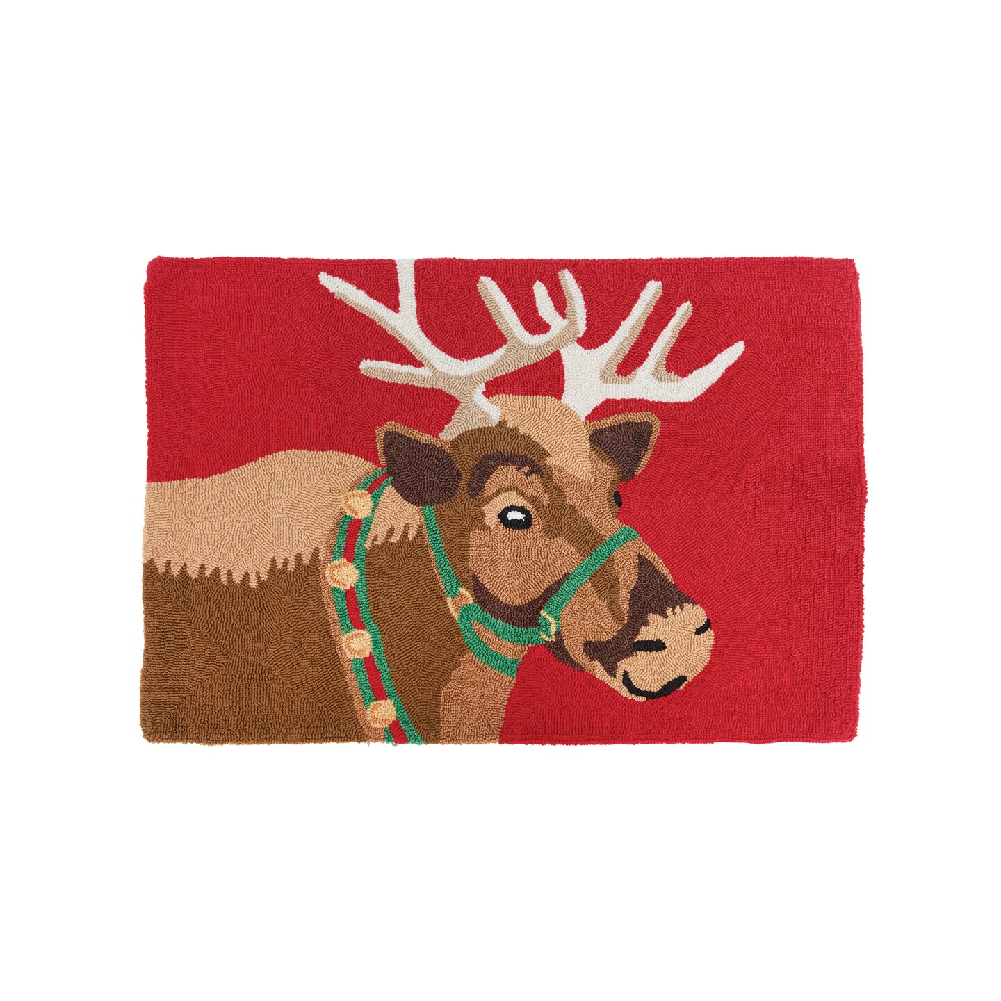 2' x 3' Christmas Reindeer w/ Jingle Bells Acrylic Loop Indoor Accent Floor Door Rug