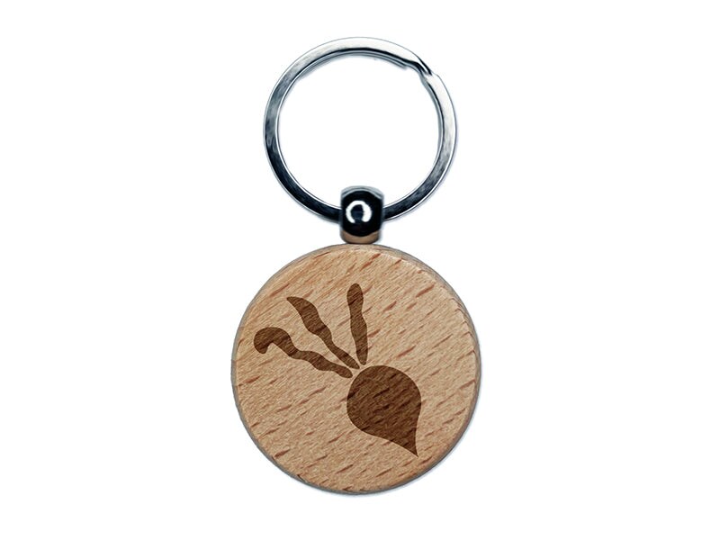 Radish Vegetable Vegetarian Doodle Engraved Wood Round Keychain Tag Charm