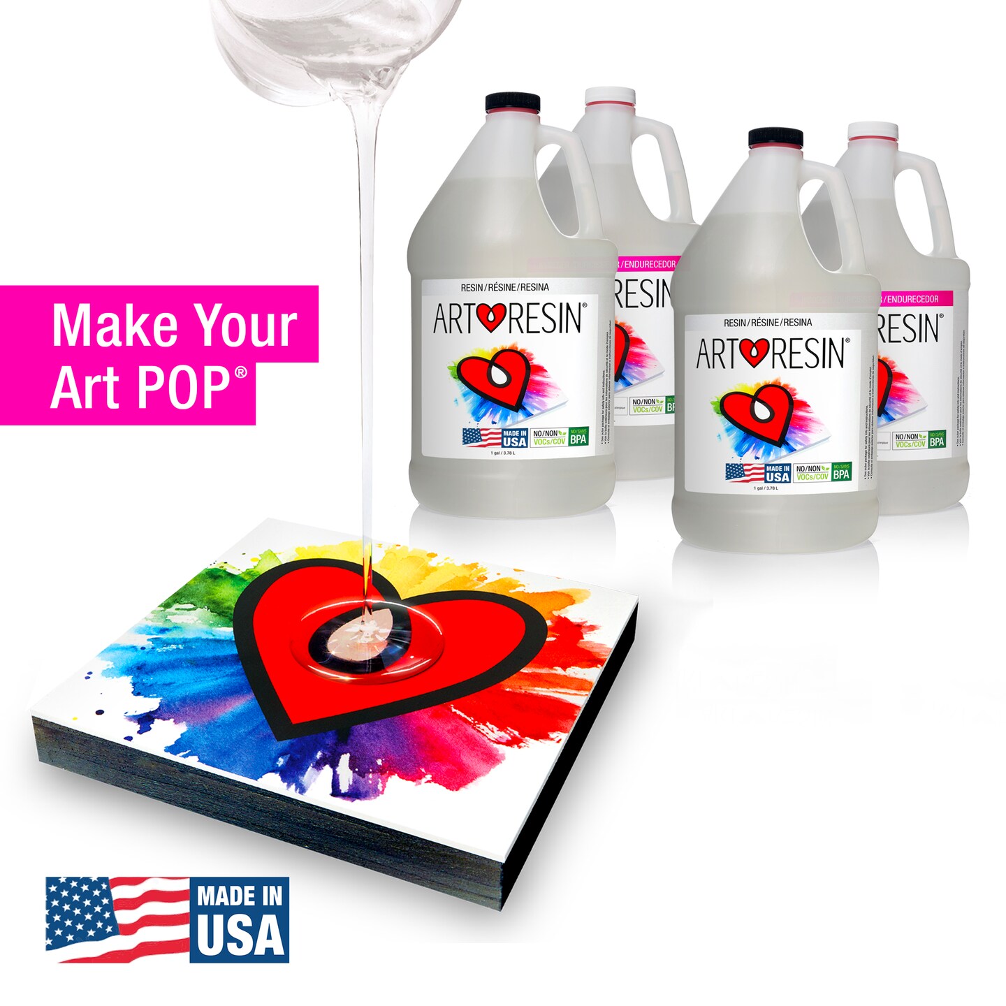 ArtResin Epoxy Resin &#x2013; High-Gloss Clear Coat for Art Projects - 4 gal (2 gal resin + 2 gal hardener) (15.14 L)