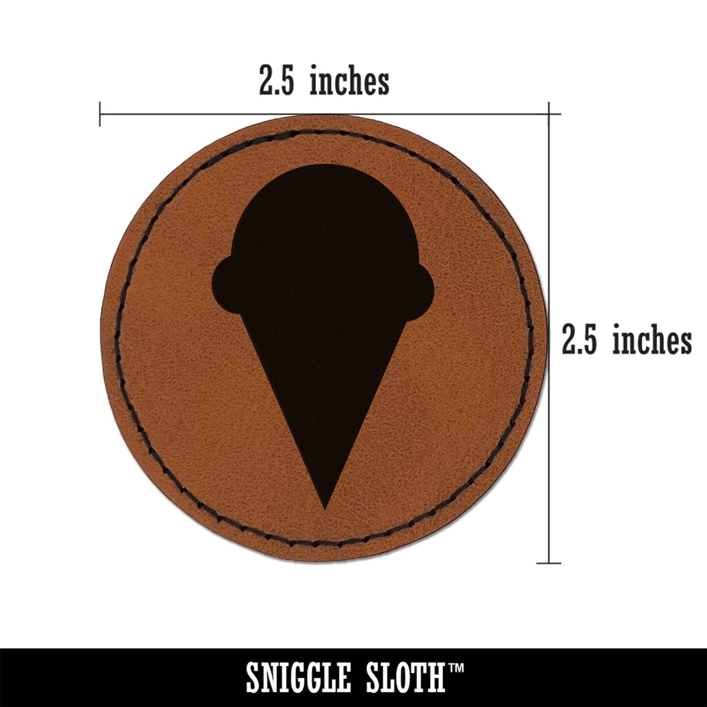 Ice Cream Cone Solid Round Iron-On Engraved Faux Leather Patch Applique - 2.5&#x22;