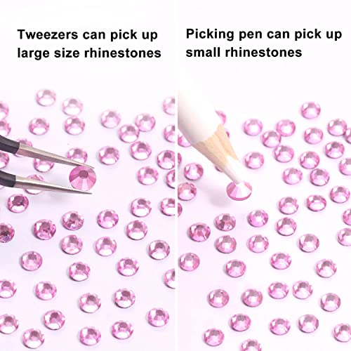 6616 Pieces Hot Pink Hotfix Rhinestones Crystal Gems Glass for Tumblers Clothes Shirts Glitter Flat Back Round with Tweezers and Picking Pen (SS6~SS30)