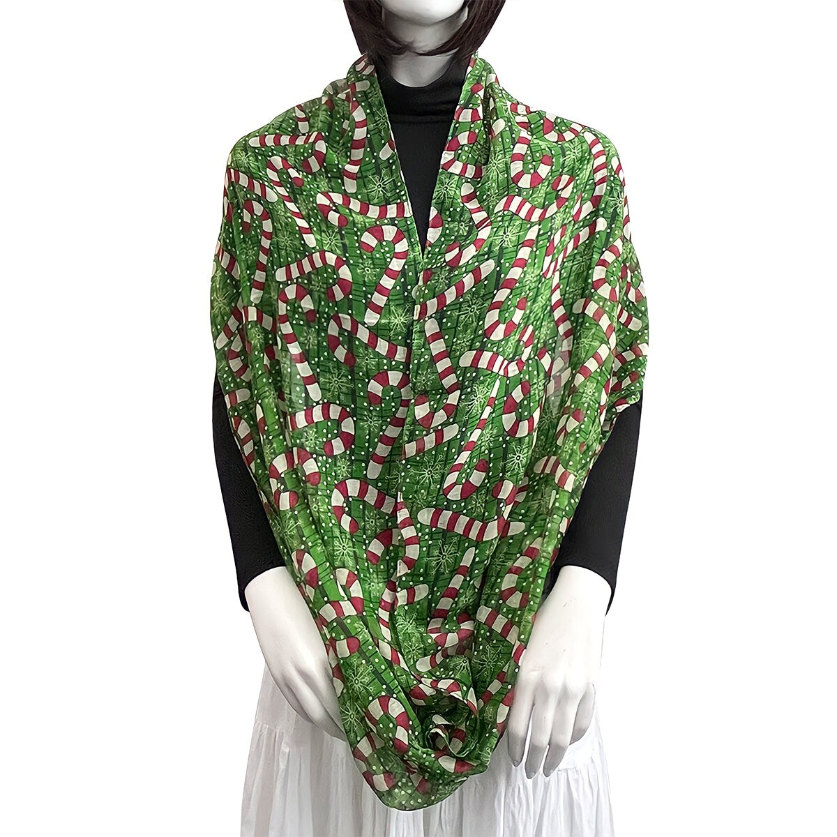 Wrapables Lightweight Winter Holiday Infinity Scarf, Candy Canes Green