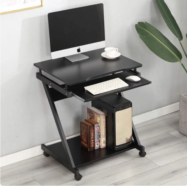 Z-Type Laptop Desk Mobile Standing Laptop Cart Small Workstation with Keyboard Tray Work Stand for Small Space (Black)