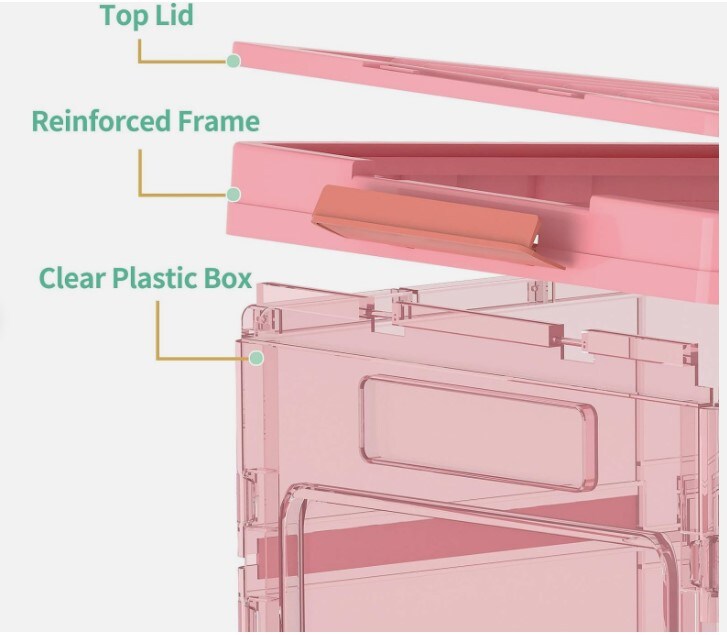 Stackable Clear Latch Collapsible Storage Bins with Lids for Organizing