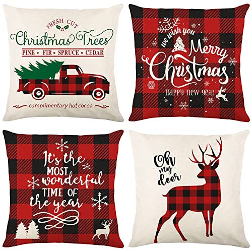 4pcs Blue Christmas Pillow Cases, Farmhouse Christmas Ornaments