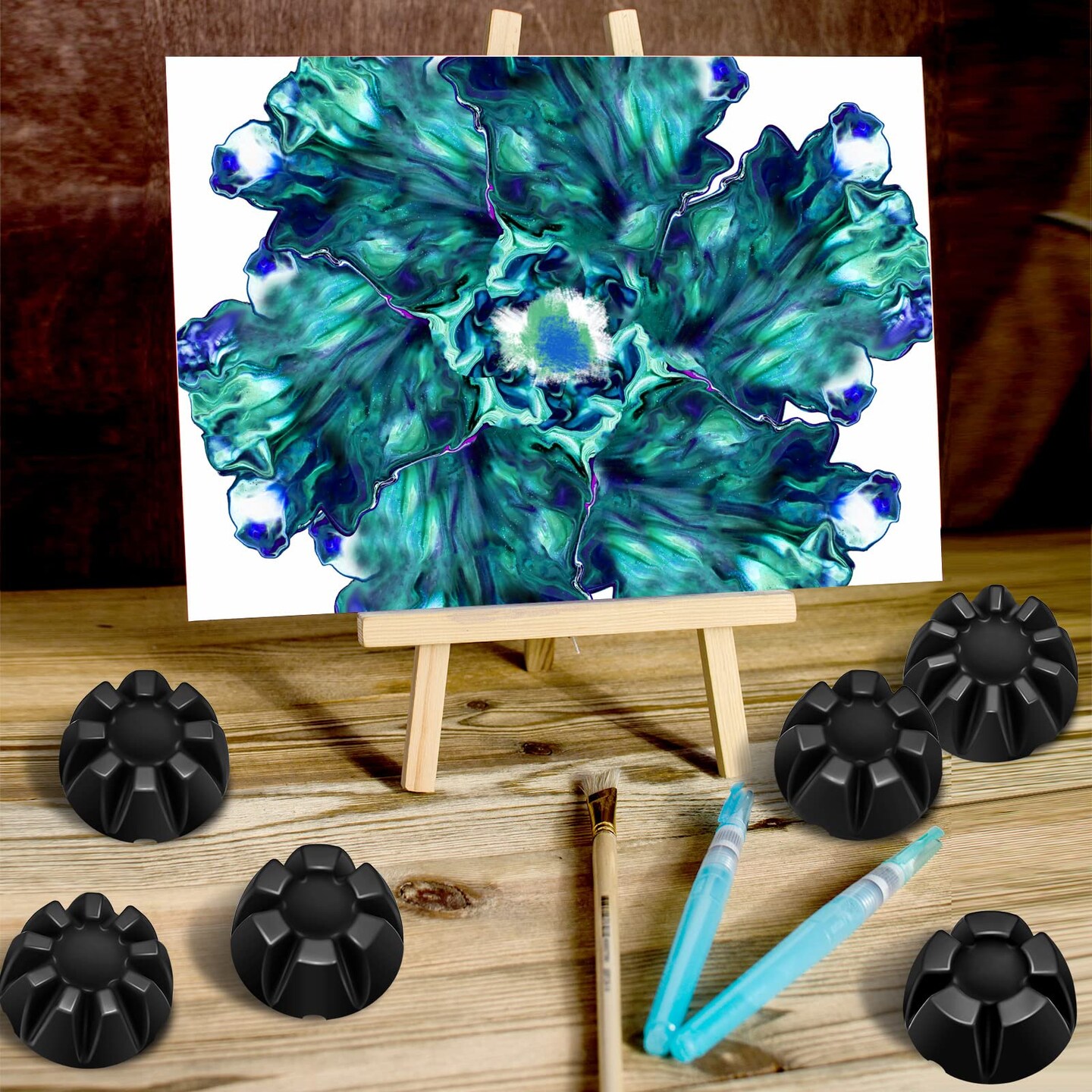 6 Pieces Flower Pour Cup for Paint Pouring 6/7/8/9/10 Slot Acrylic Paint Tools Fluid Painting Supplies Flower Strainer for DIY Pouring Paint and Creating Patterns Art Supplies(Black)