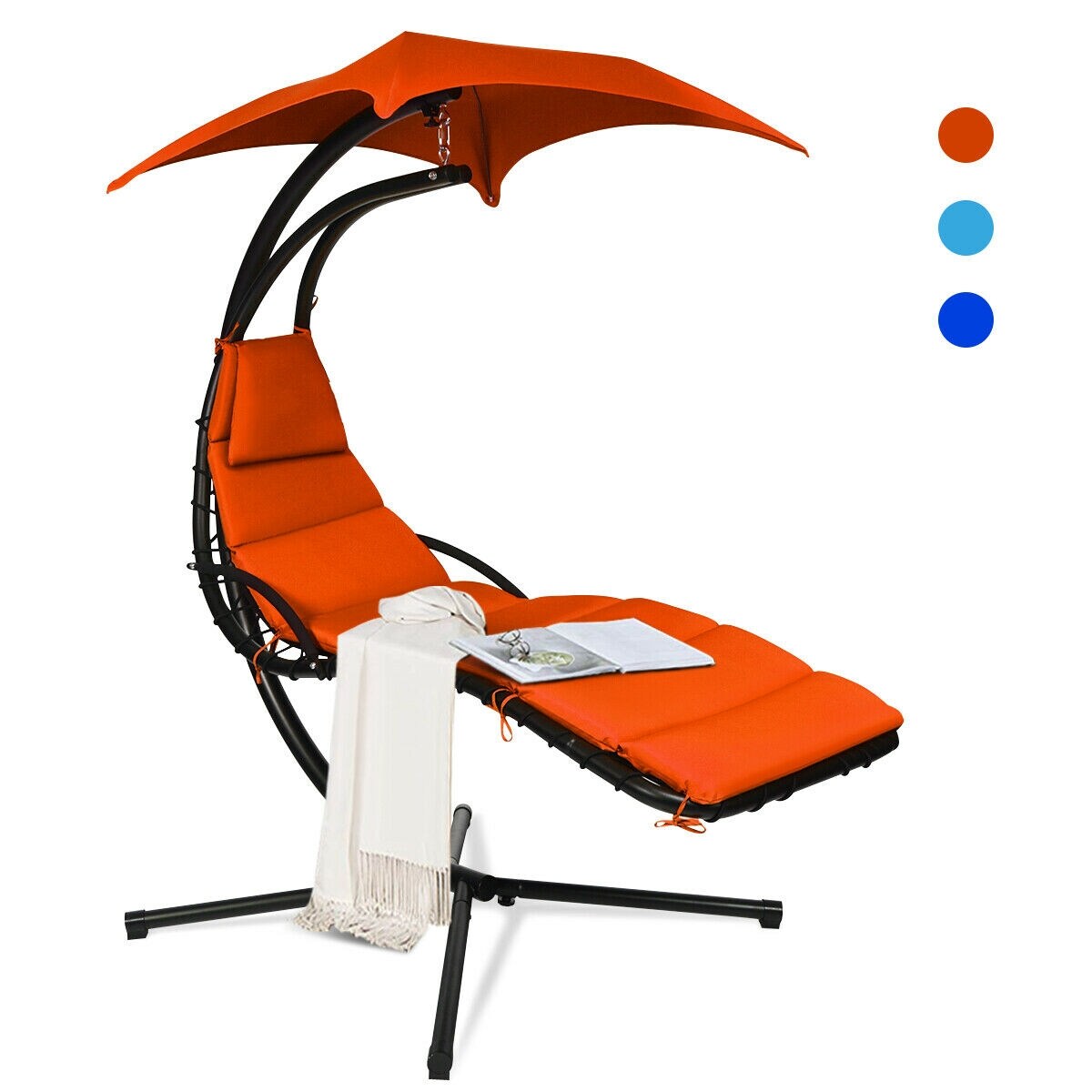 Hanging Stand Chaise Lounger Swing Chair with Pillow