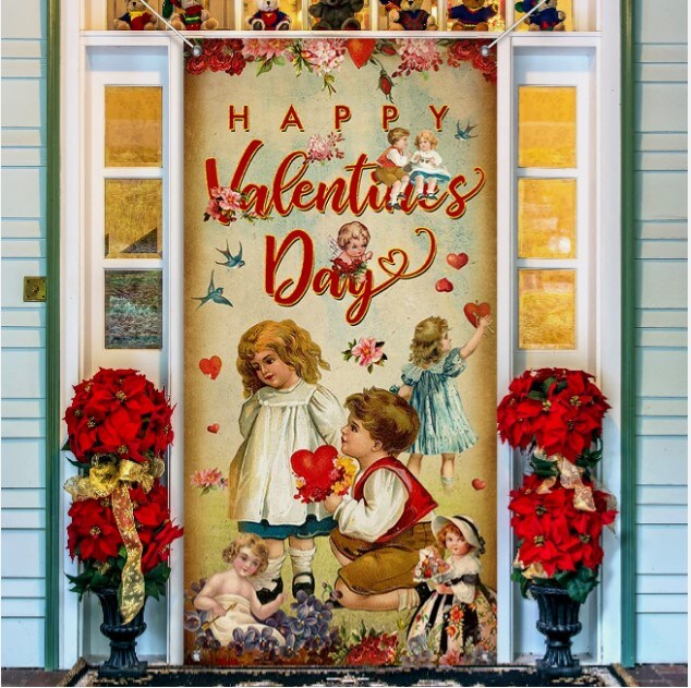 Happy Valentine's Day Vintage Decorations Large Red Heart Valentine's Day Door Cover