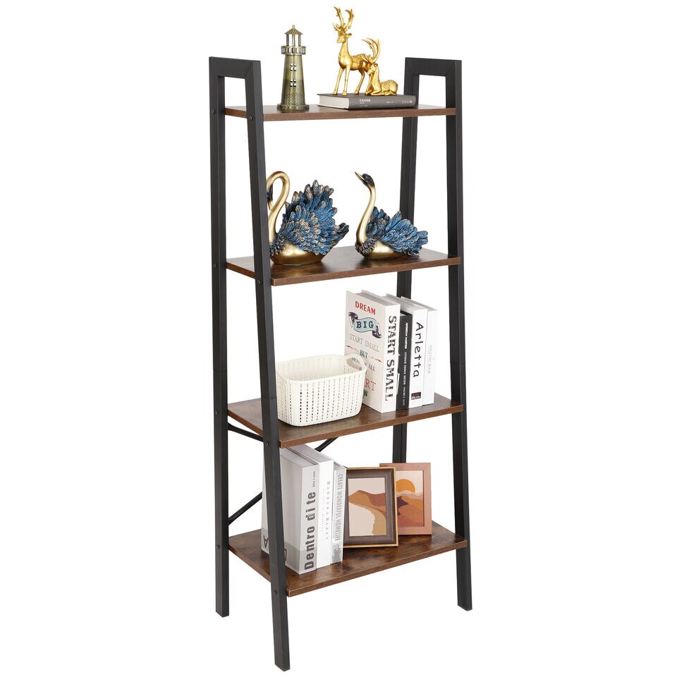 4-Tier Durable Bookcase Bookshelf Leaning Wall Ladder Shelf.