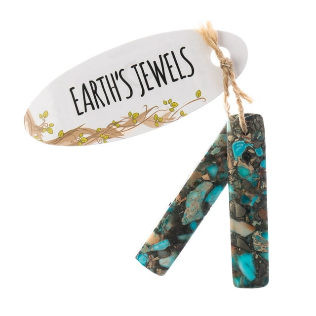 Earth&#x27;s Jewels Semi-Precious 10x46mm Synthetic Imperial Jasper Turquoise Rectangle Pendants, 2pcs