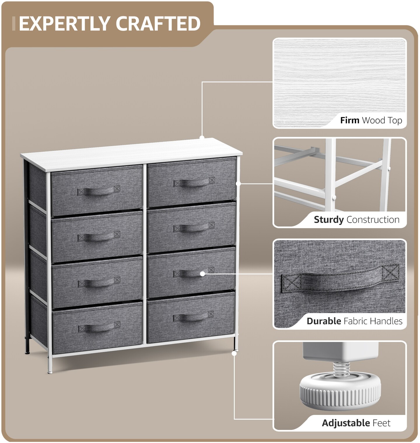 Sorbus Extra Wide Dresser Organizer With 8 Drawers - Large Storage Furniture for Bedroom, Hallway, Living Room, Nursery & Closet