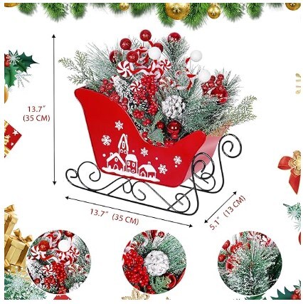 Rich Christmas Elements for Xmas Festival Gifts Christmas Metal Sleigh Table Decor Holiday Sleigh Centrepiece Sleigh Table Top Decor Ornament for Home Fireplace Windowsills