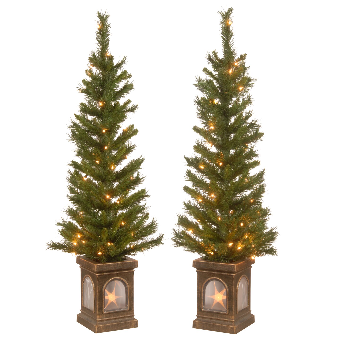 4 ft. Lehigh Valley Pine Entrance Trees with Clear Lights, Set of Two