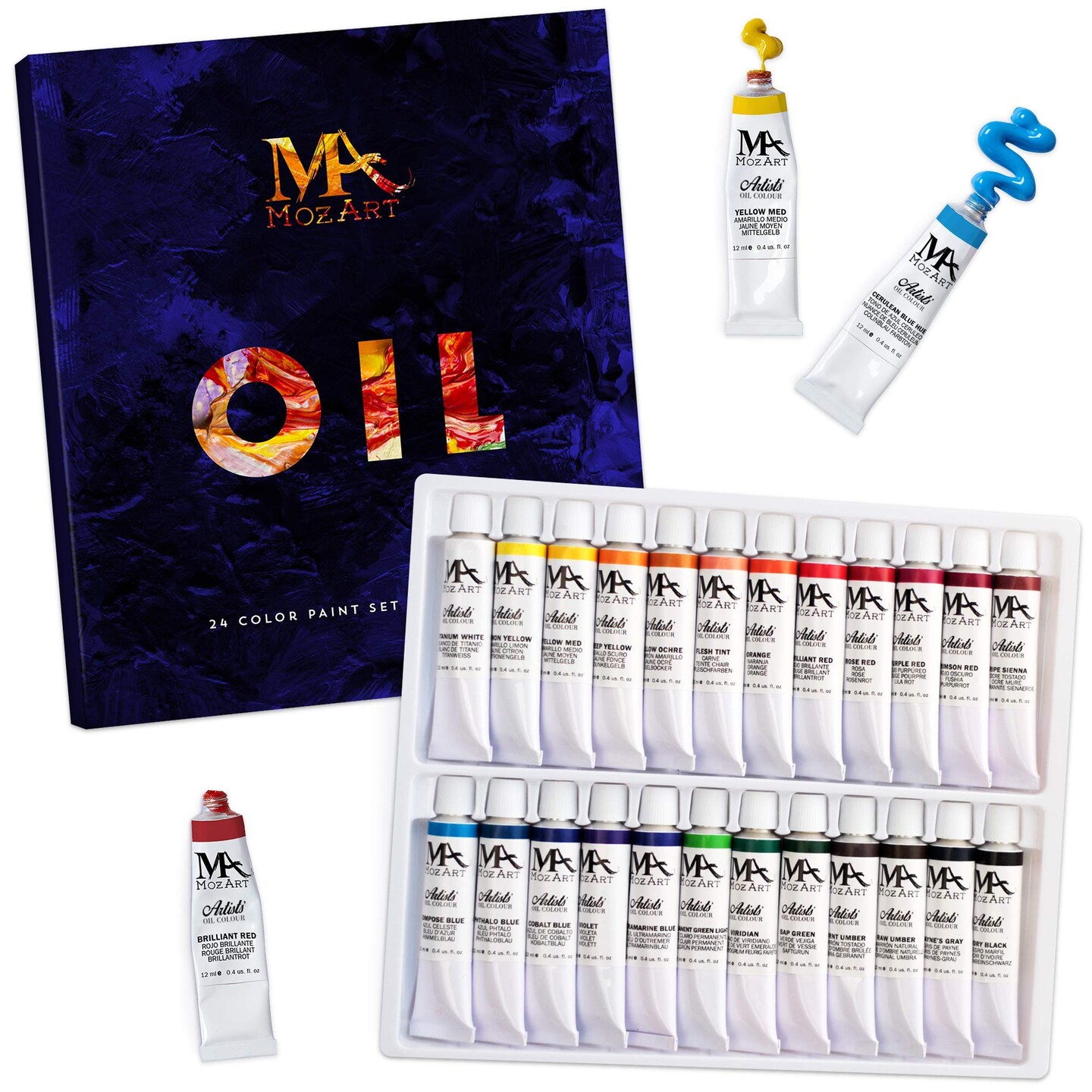 24 Oil Based Paints for Artists, Hobby Painters – Rich Pigment and Non Toxic Oil Painting Set for Artists - Ideal for Canvas, Wall Art, Landscape & Portrait Paintings