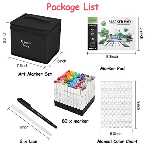 Ogeely Art Markers 60 PCS Dual Brush Pens for Coloring, Colored Multicolor