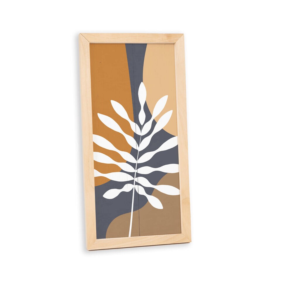 Botanical Wall Art Neutral Wood Sign Framed Mid Century Decor