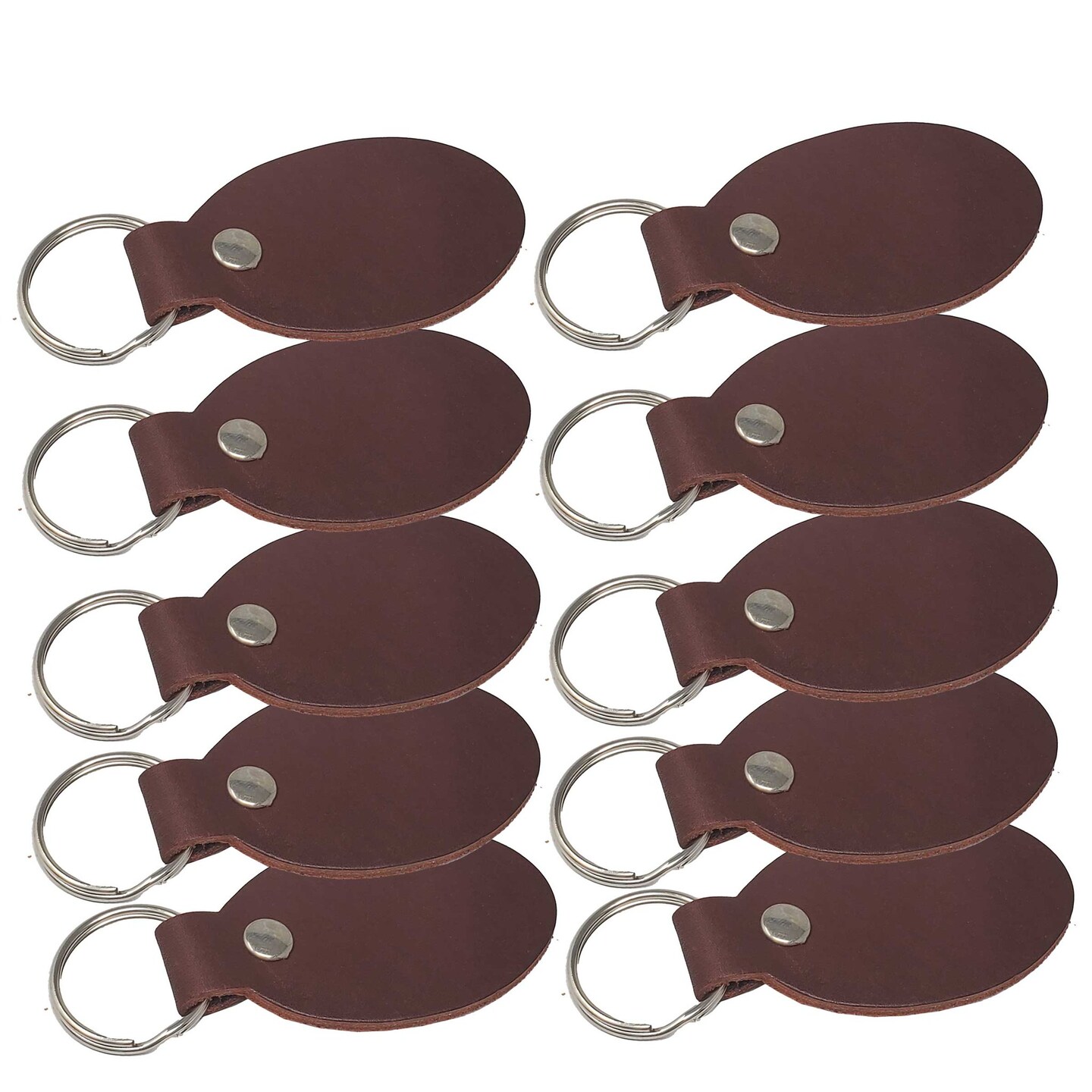 Oval Leather Keychains Kit – Full-Grain Latigo, DIY Personalization Ready, 10 Pack