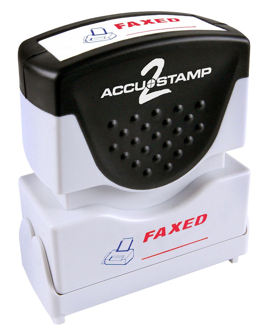 ACCUSTAMP2 Message Stamp, 2-color, Pre-inked, FAXED, 1-5/8" x 1/2" impression size, Red Message with Blue Symbol