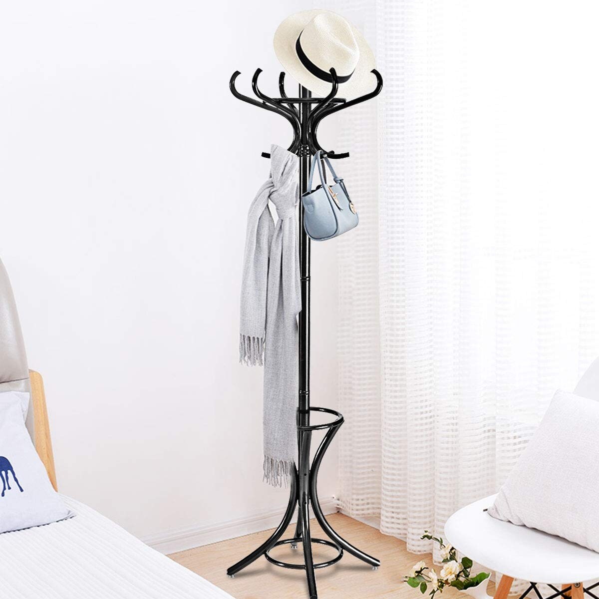 Wooden Freestanding Hat Coat Rack with Umbrella Stand Perfect for Any Room