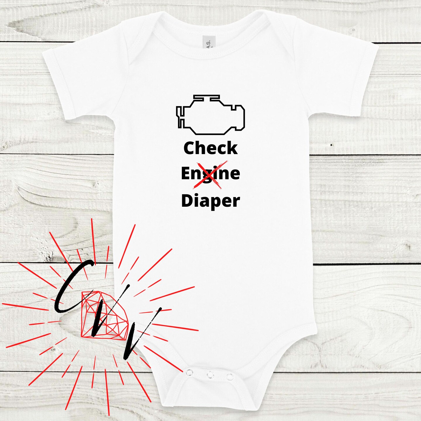 Check Engine Diaper Baby Bodysuit - Funny Baby One Piece - Cute