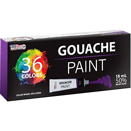 Professional 36 Color Set of Gouache Paint in Large 18ml Tubes - Rich Vivid Colors for Artists, Students, Beginners - Canvas Portrait Paintings - Color Mixing Wheel