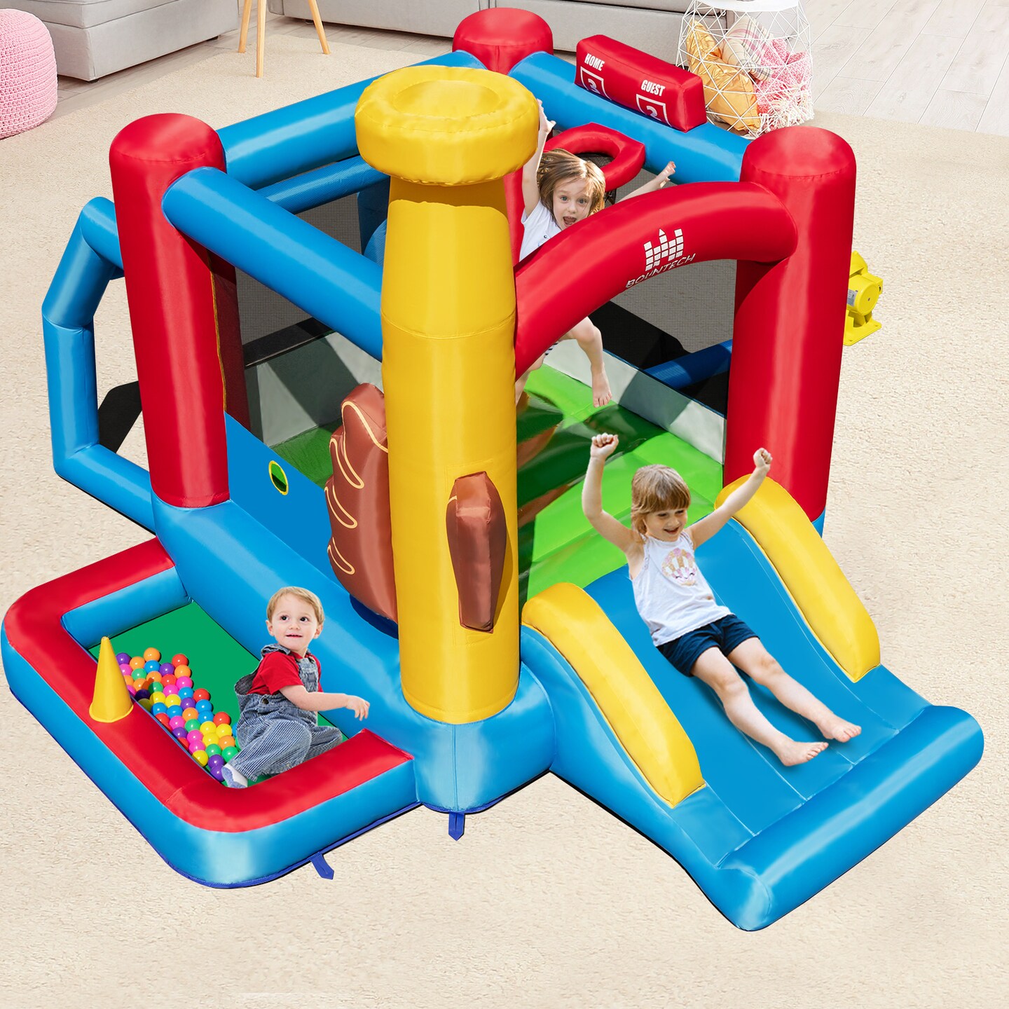 Baseball Theme Inflatable Bounce House With Slide Ball Pit For Kids 3-10 Years