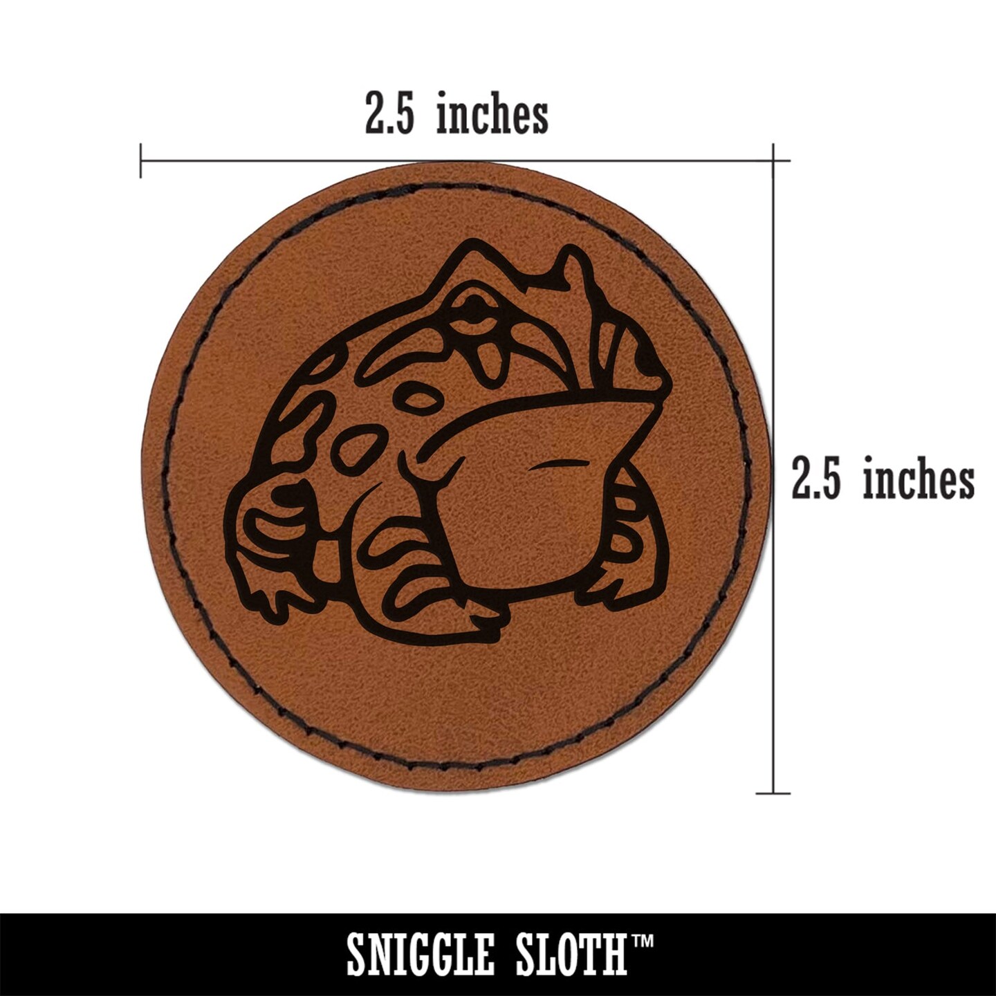 Horned Pacman Frog Amphibian Round Iron-On Engraved Faux Leather Patch Applique - 2.5&#x22;