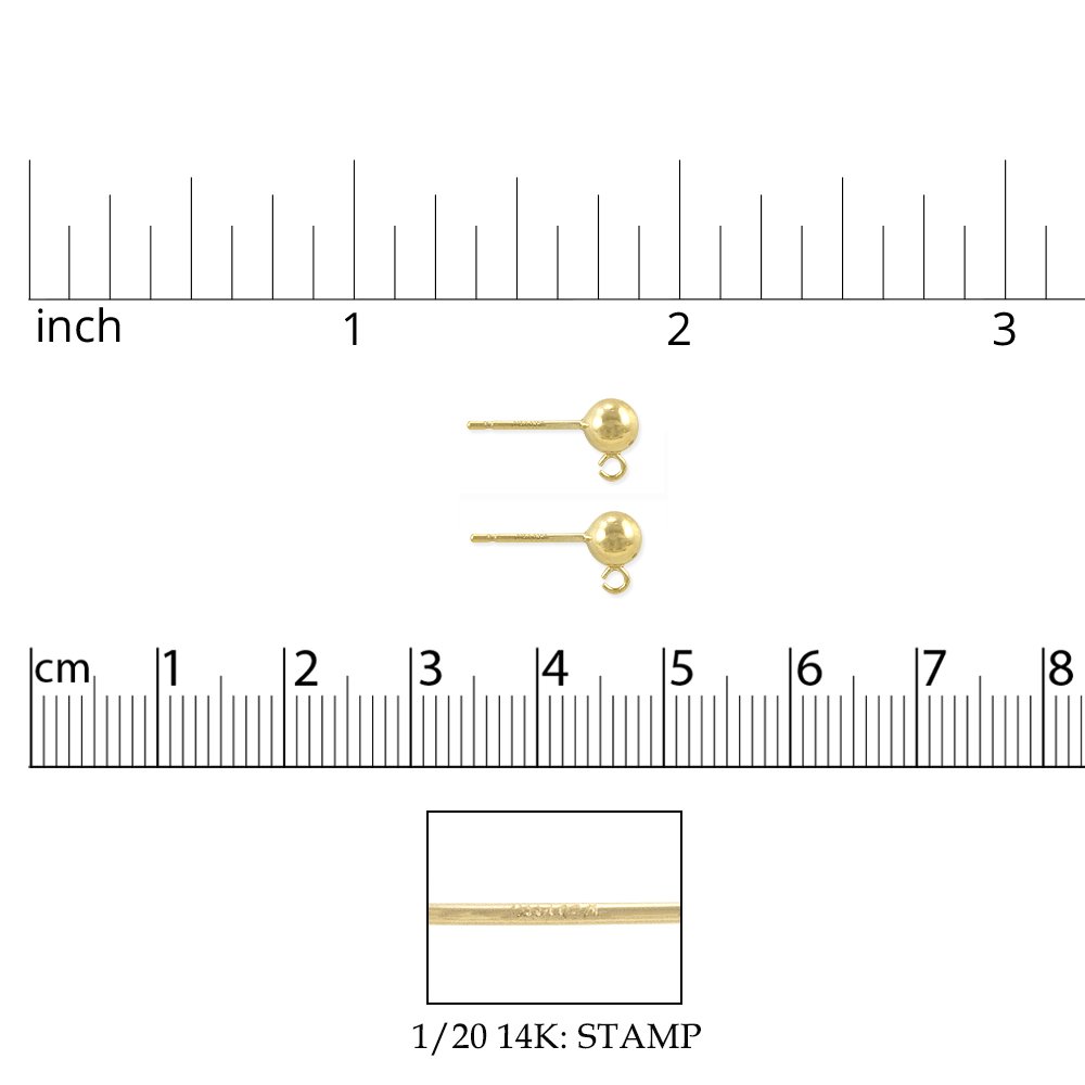 JewelrySupply Gold Filled 5mm Ball Post Earrings (1 Pair of Gold Filled [1/20 14K] Earrings)