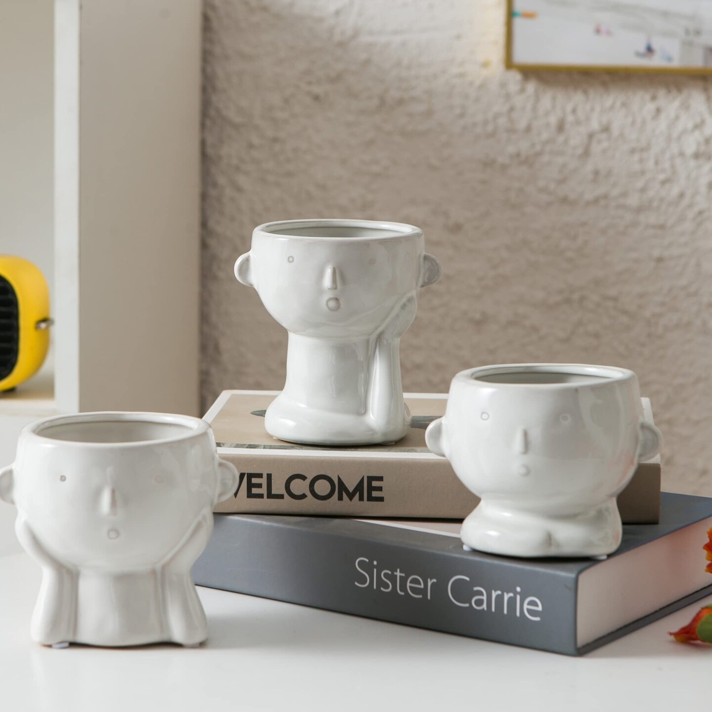 3 Pack Ceramic Flower Pot Modern Style Vase Cute Fleshy Flower Vase Supporting Cheek Vase Mini Ceramic Plants Containers for Home Office, No Plant