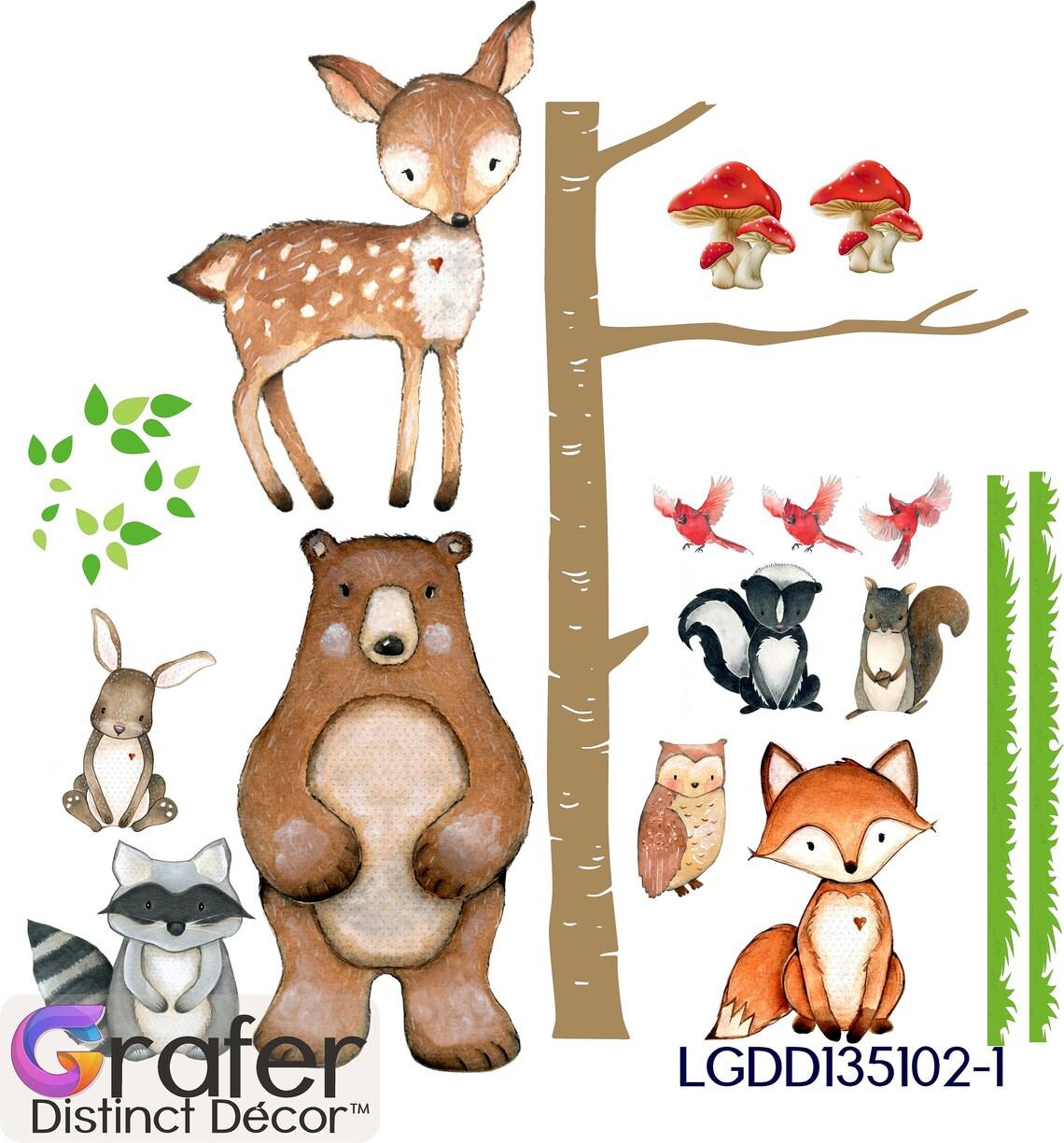 Woodland Nursery Wall Decor 6 Birch Trees Fox & Friends Fox Deer