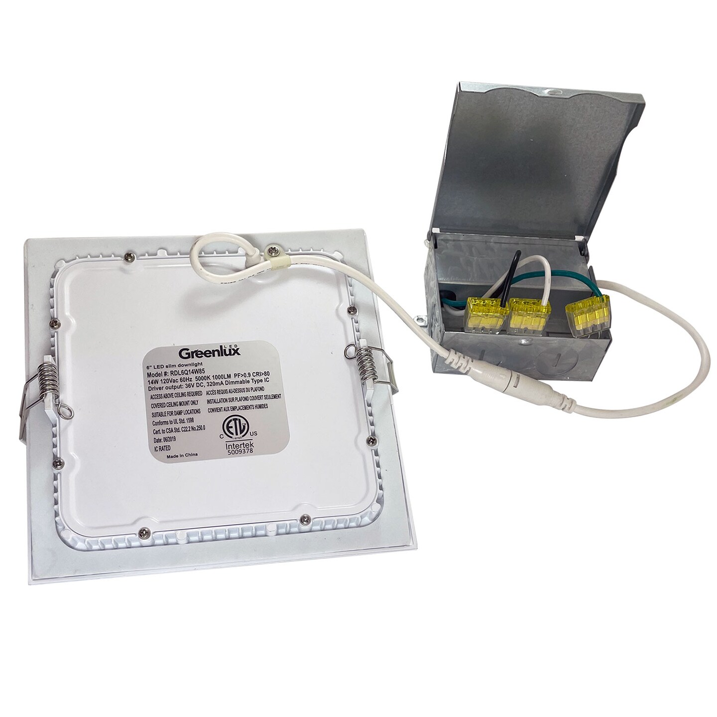 GreenLux 6-in 14w LED Square Slim Downlight 5000K Daylight 120v Dimmable