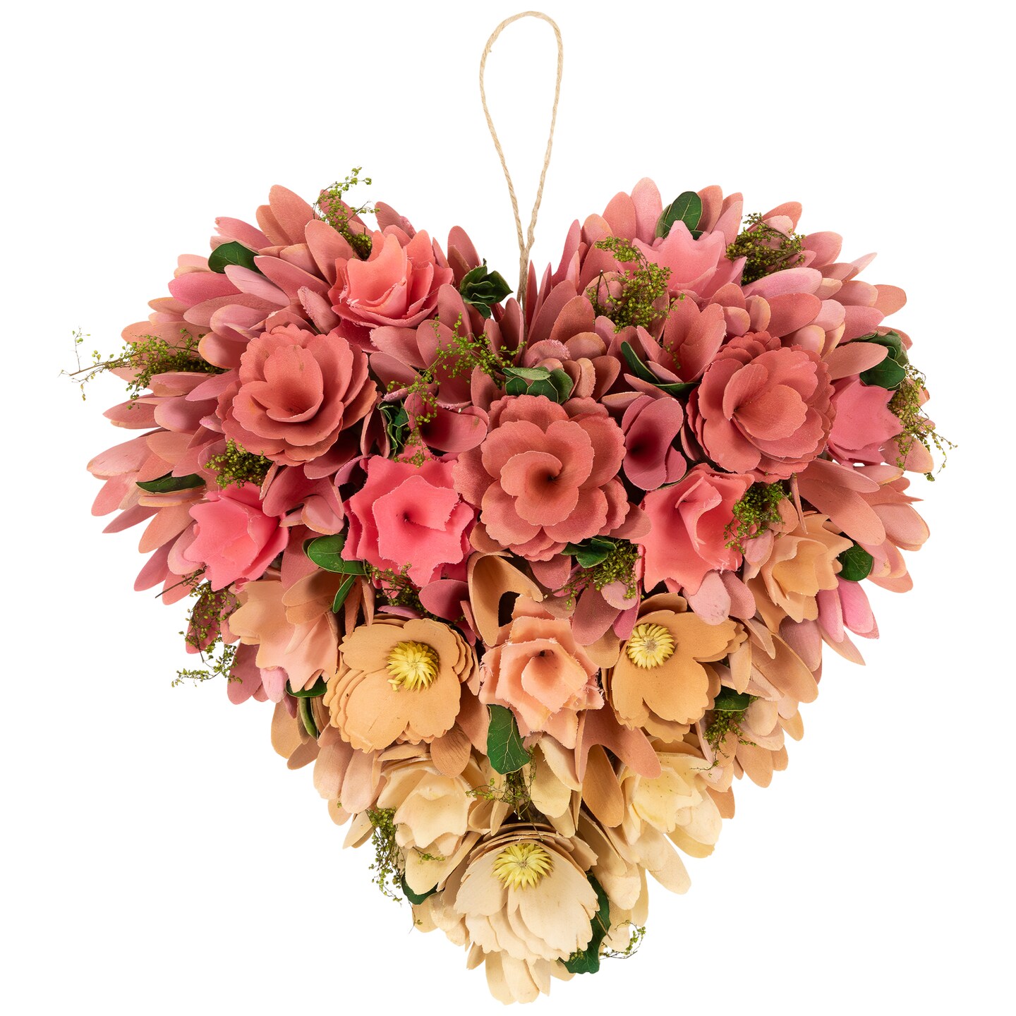 Northlight Mixed Floral and Foliage Artificial Valentine&#x27;s Day Heart Wreath - 12.25&#x22; - Pink and Yellow