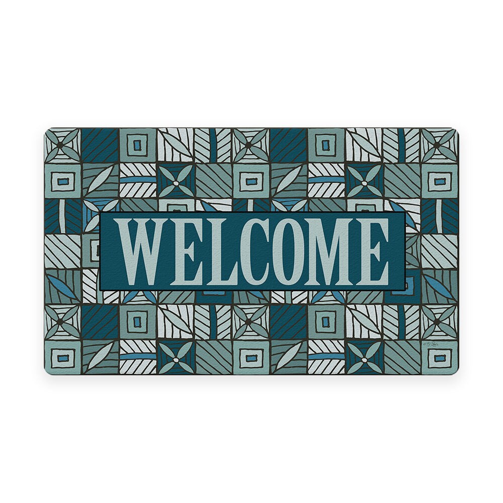 Welcome Floral Checkerboard 2 Door Mat (18 x 30&#x22;)