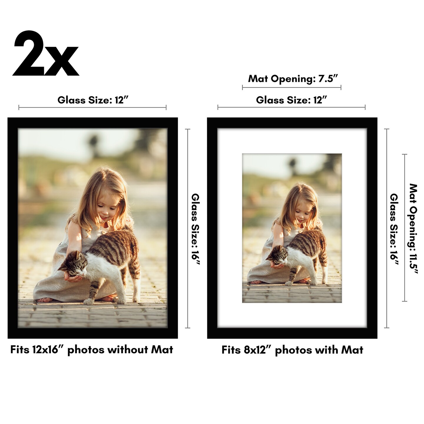 Americanflat Picture Frame with Mat - Photo Frame for Wall Display - Shatter Resistant Glass - Adjustable Hanging Hardware - Includes Easel - Black