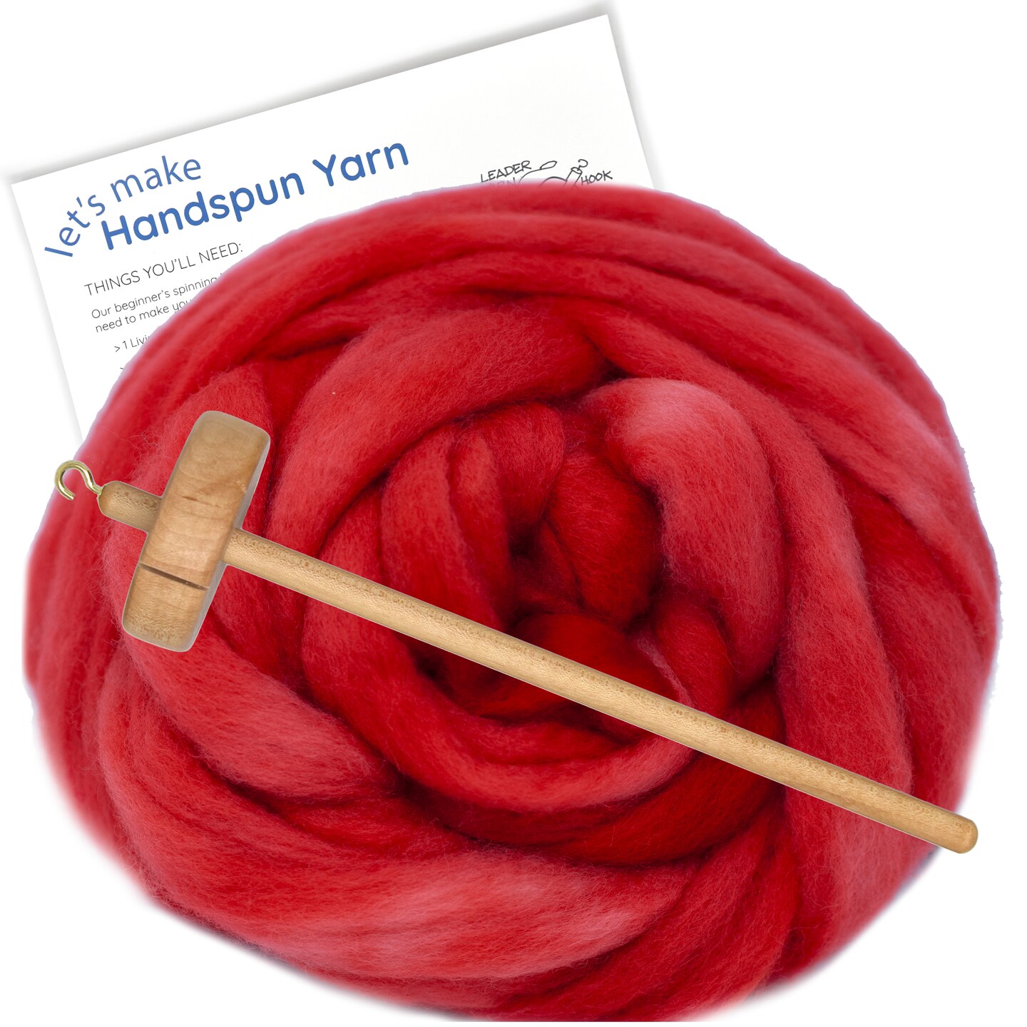 LEARN TO SPIN - Beginner's Spinning Kit with Hand Dyed BFL Roving, Drop Spindle & Printed Instructions w/ Video. Many Colors.