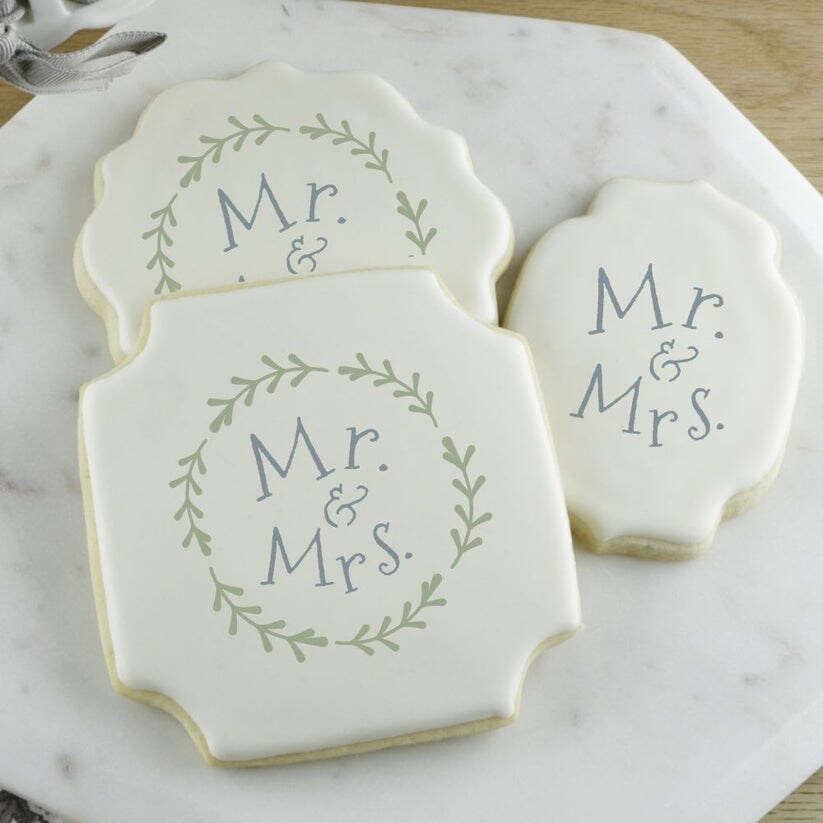 Mr. and Mrs. With Laurel Wreath Cookie Stencil