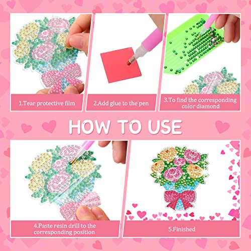 BBTO 12 Pcs Valentine's Day Diamond Painting Keychains DIY Love Heart Diamond Art Keychains Sweet 5D Diamond Key Chains Kit for Valentines Decorations (Romantic Style)